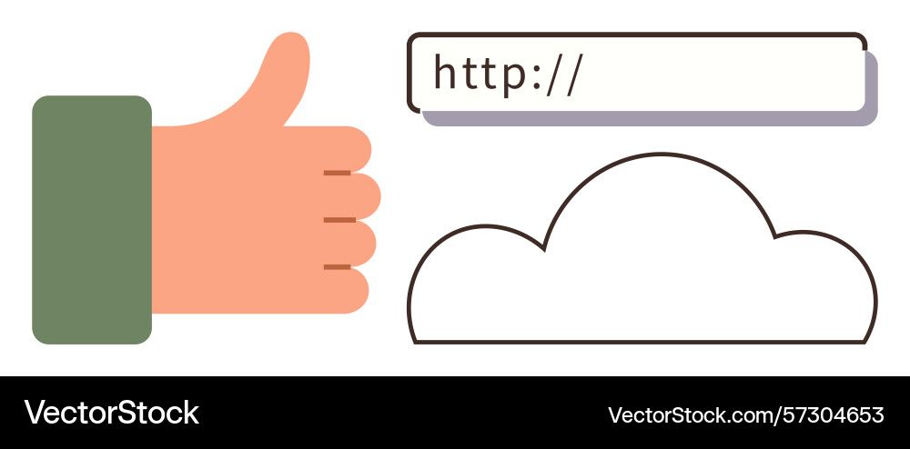 Thumbs-up with url bar and cloud outline Thumbs-up with url bar and cloud outline Vector Image