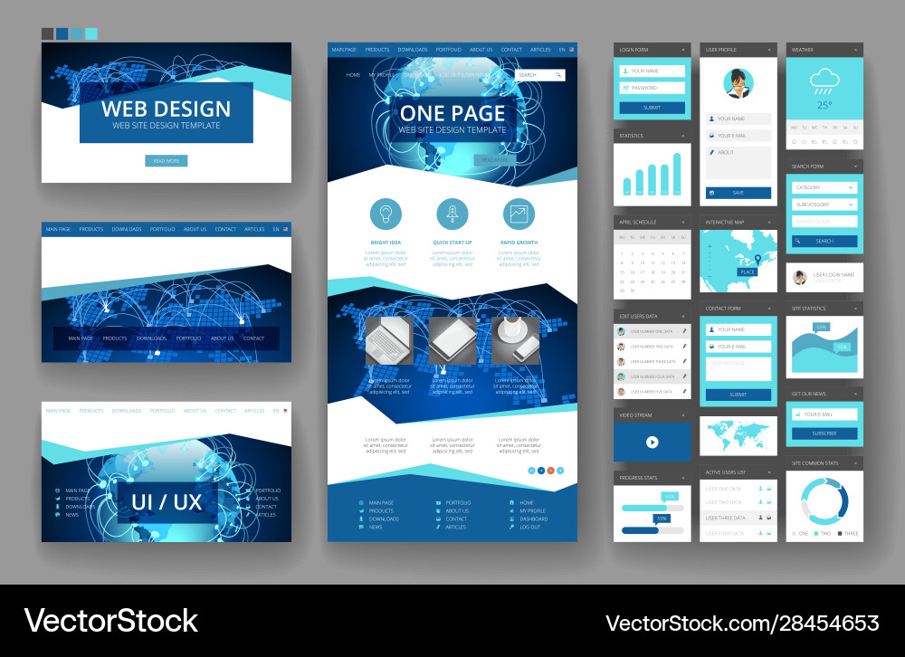 Website design template and interface elements vector image