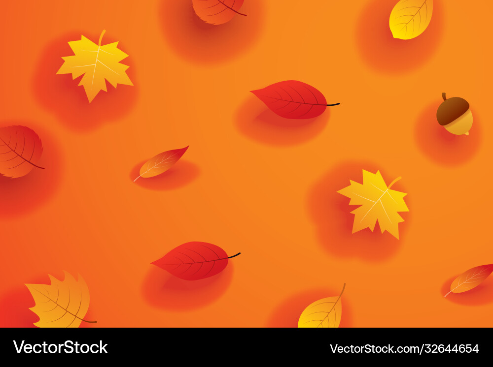 Autumn leaves in paper art style on orange vector image