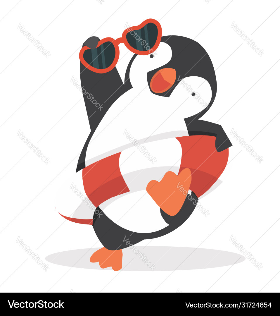 Cartoon penguin inflatable ring with glasses Cartoon penguin inflatable ring with glasses vector image