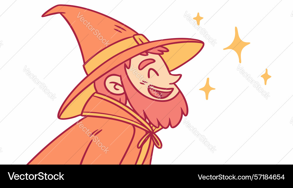 Cheerful little wizard with sparkles and pointy Vector Image