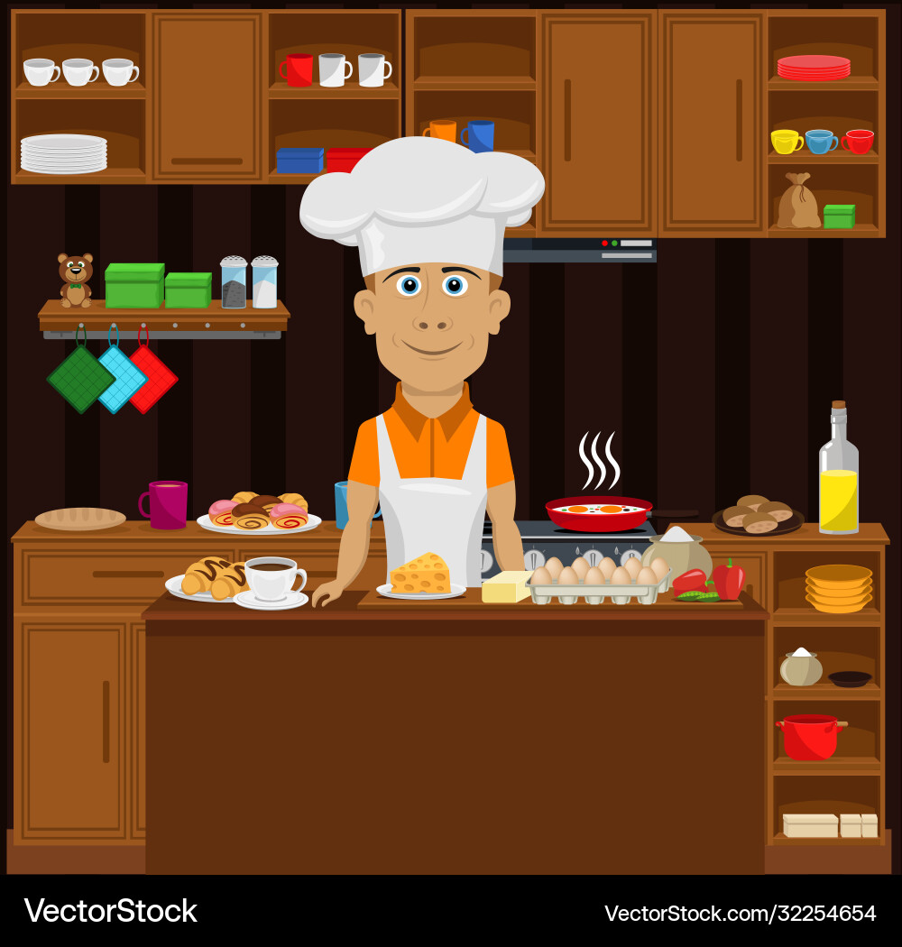 Cook a person preparing lunch in kitchen vector image