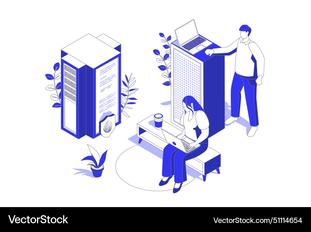 Data center 3d isometric concept in isometry Data center 3d isometric concept in isometry vector image