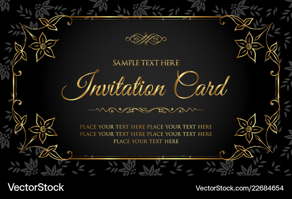 Elegant Black & Gold Wedding Invitation Vector Image