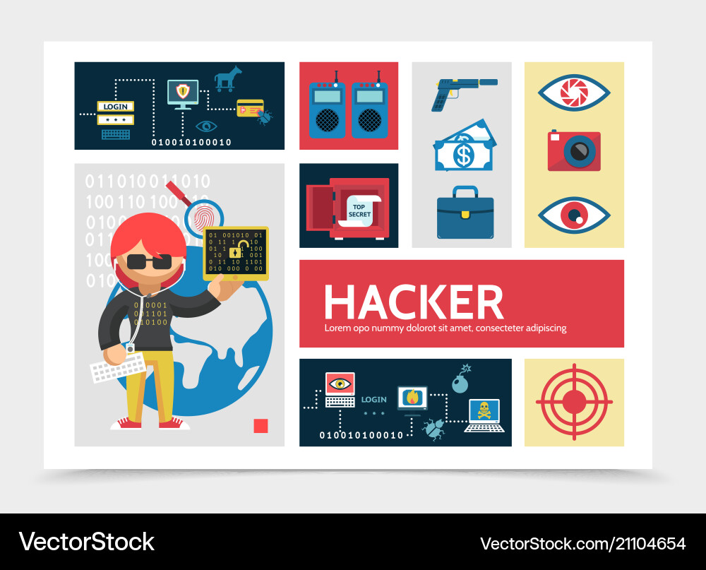 Flat hacker activity infographic template vector image