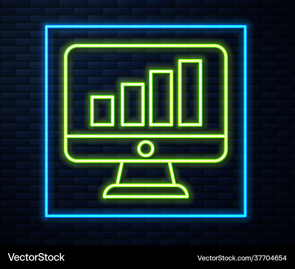 Glowing neon line computer monitor with graph Glowing neon line computer monitor with graph vector image