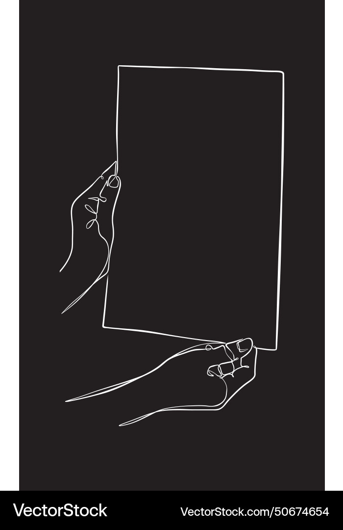 Hands showing blank paper one continuous line Hands showing blank paper one continuous line vector image