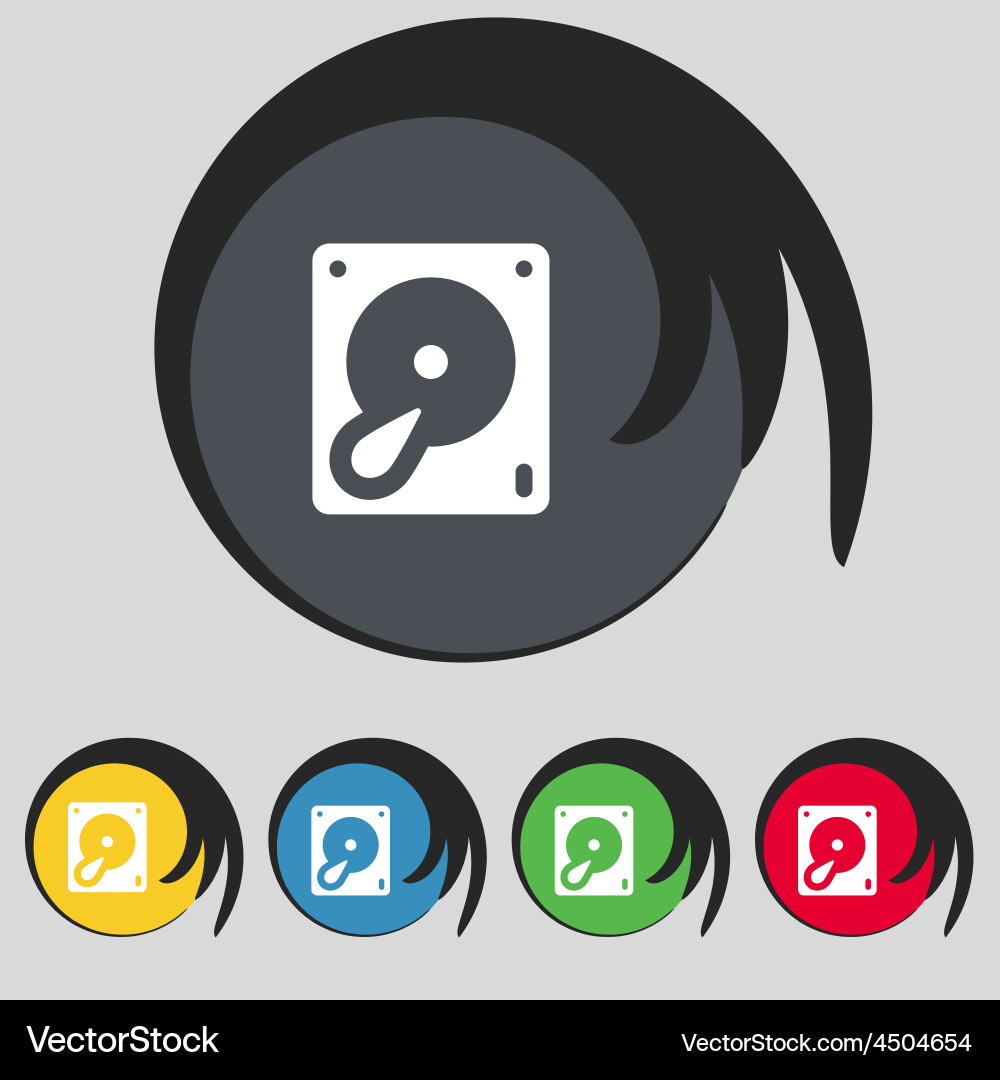 Hard disk and database icon sign symbol on five vector image