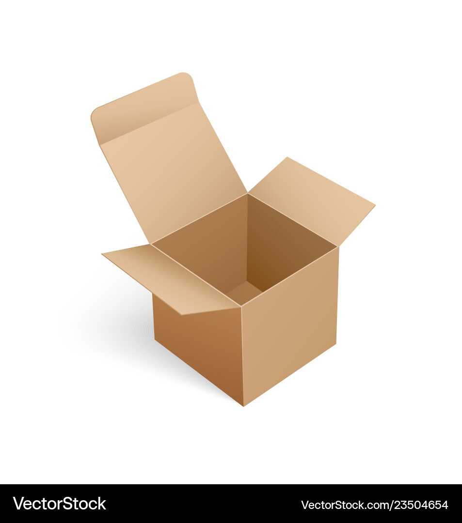 Open carton box of square shape in 3d isometric Open carton box of square shape in 3d isometric vector image