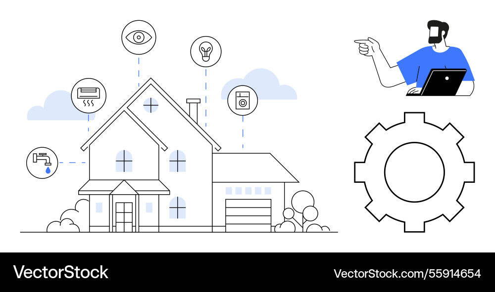 Smart home control man managing automation Smart home control man managing automation vector image