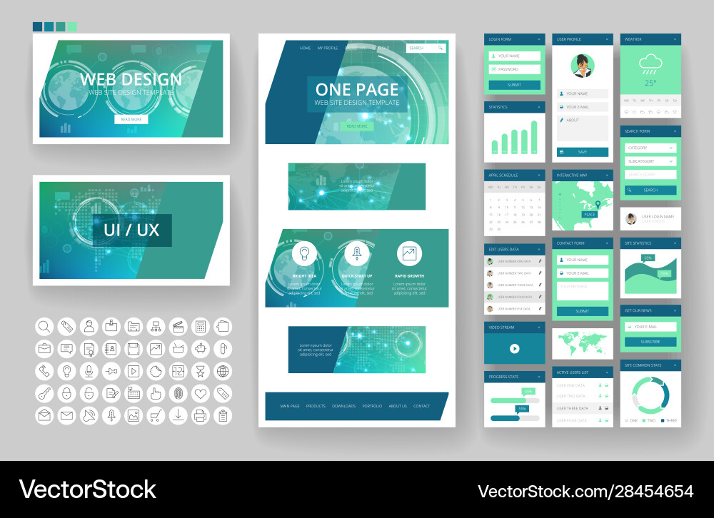 Website design template and interface elements vector image