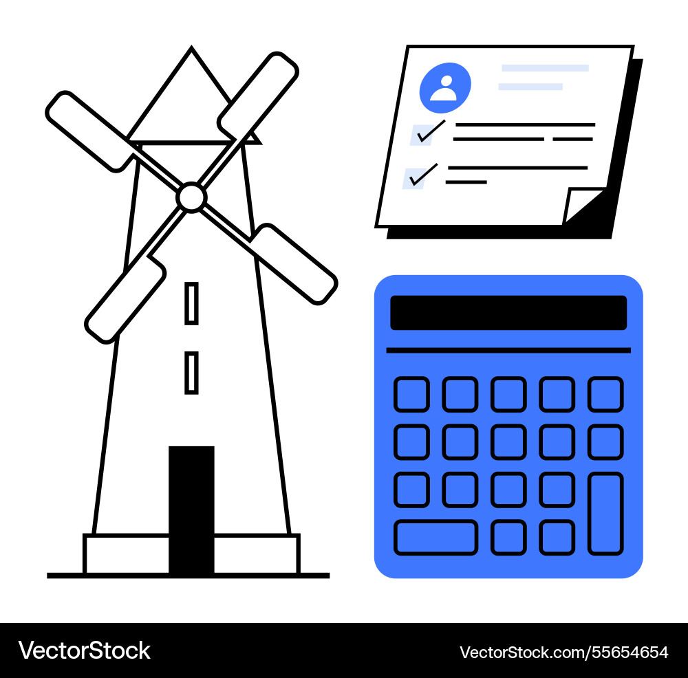 Windmill calculator and document representing Windmill calculator and document representing Vector Image