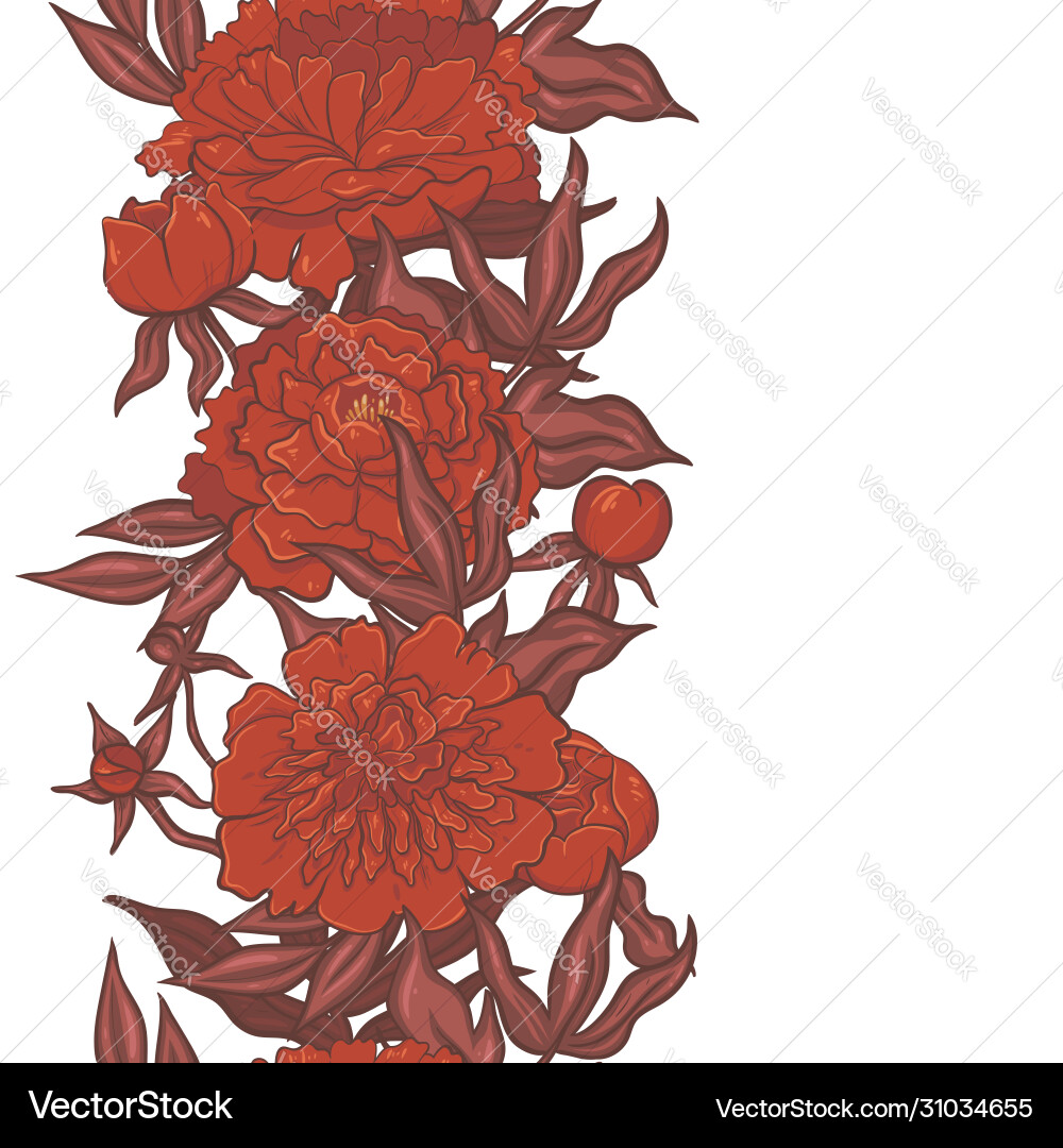 Border with red peonies isolate on a white Border with red peonies isolate on a white vector image