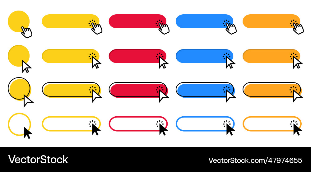 Click button cursor pointer clicking on buttons vector image