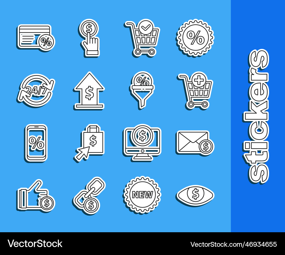 Set line eye with dollar envelope coin add Set line eye with dollar envelope coin add vector image