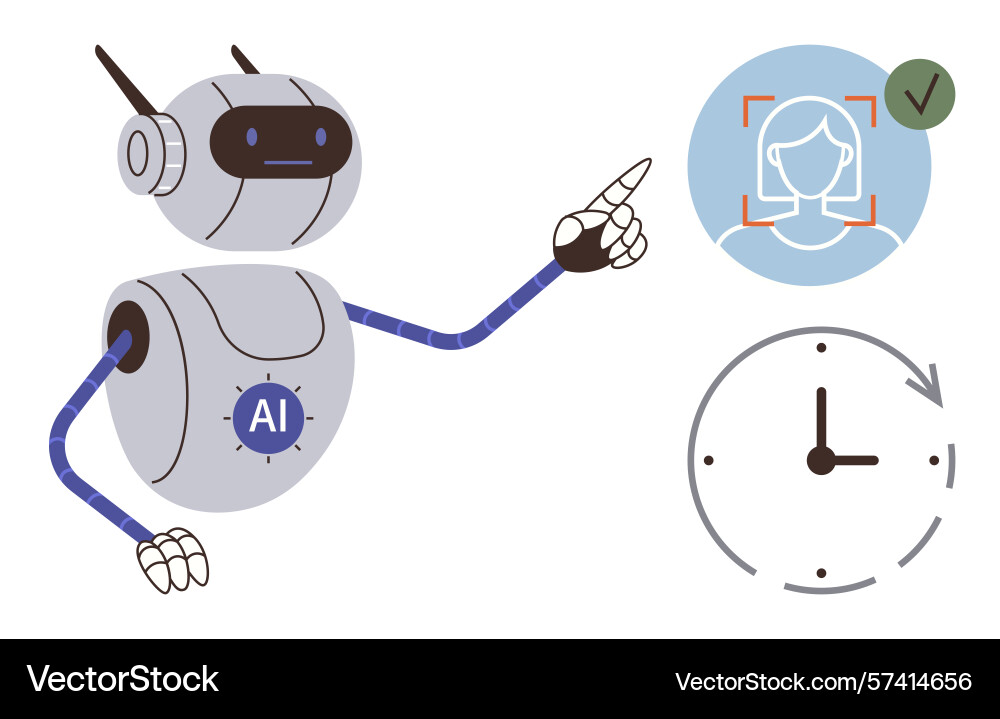 Ai robot performing face recognition with a clock Ai robot performing face recognition with a clock vector image