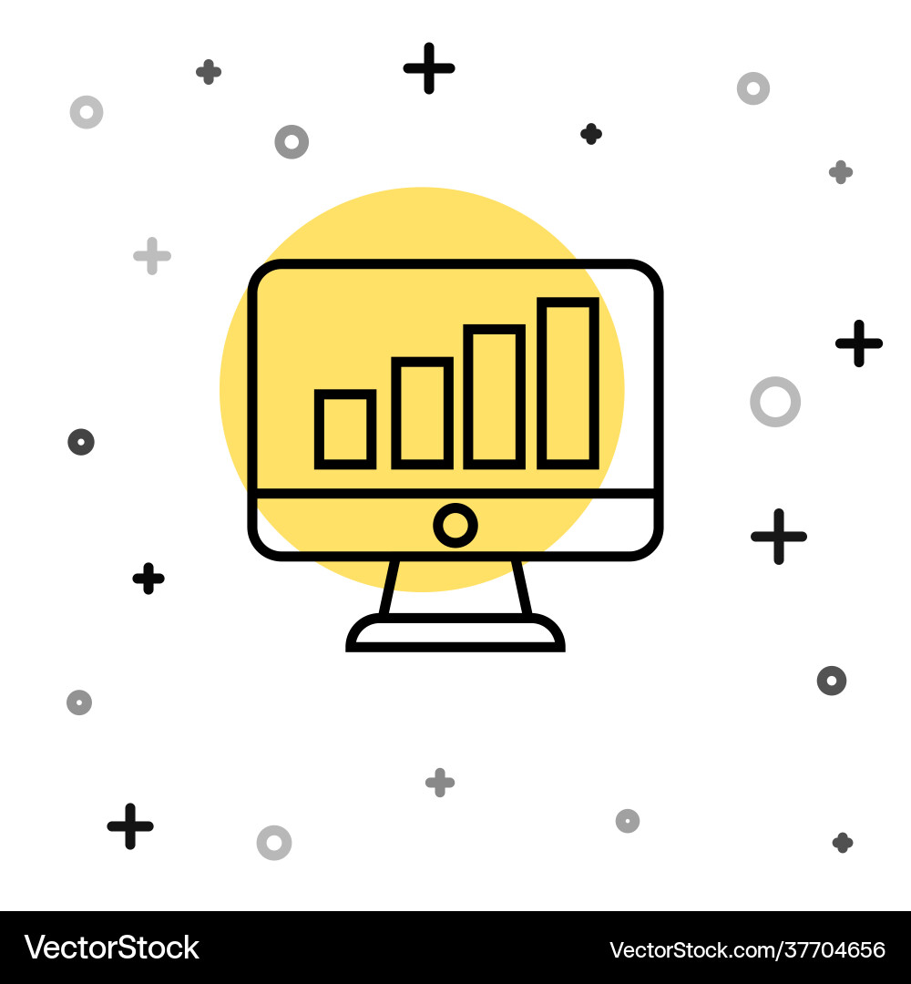 Black line computer monitor with graph chart icon Black line computer monitor with graph chart icon vector image