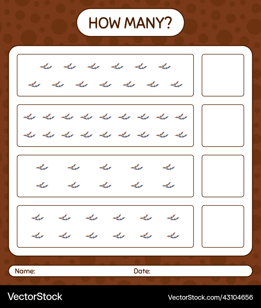 How many counting game with bat worksheet How many counting game with bat worksheet vector image