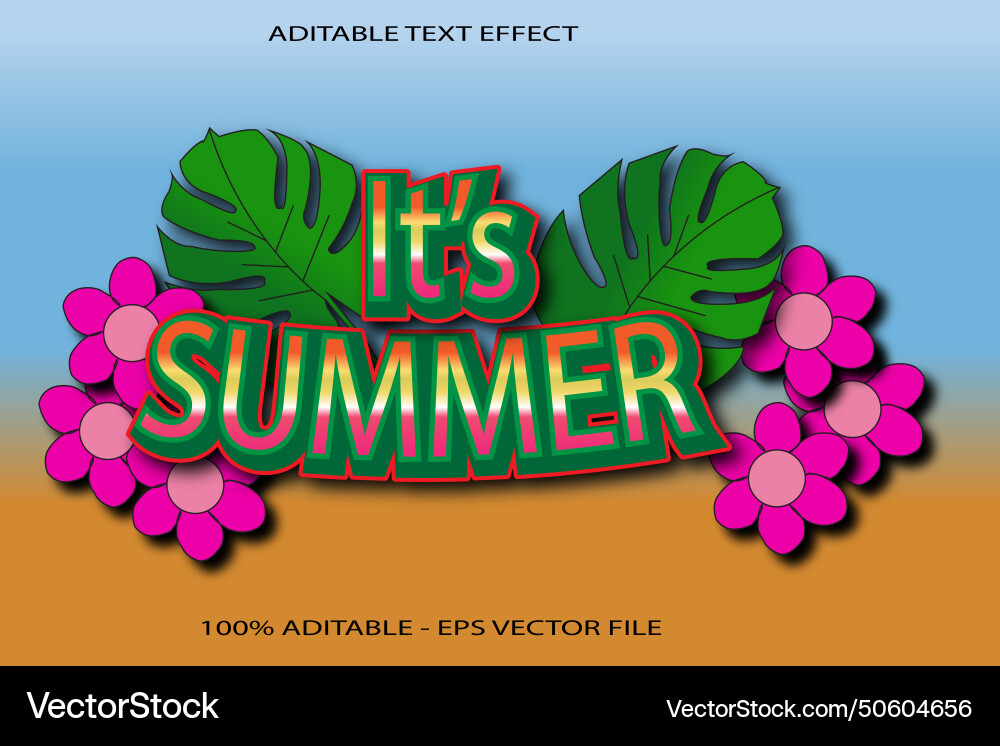 Its summer editabe text effect 3d emboss style Its summer editabe text effect 3d emboss style vector image
