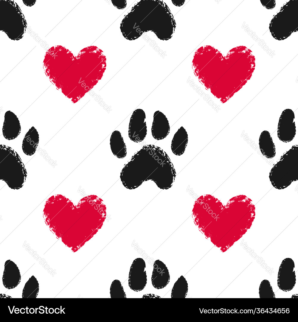 Seamless pattern with animal paw prints and hearts Seamless pattern with animal paw prints and hearts vector image