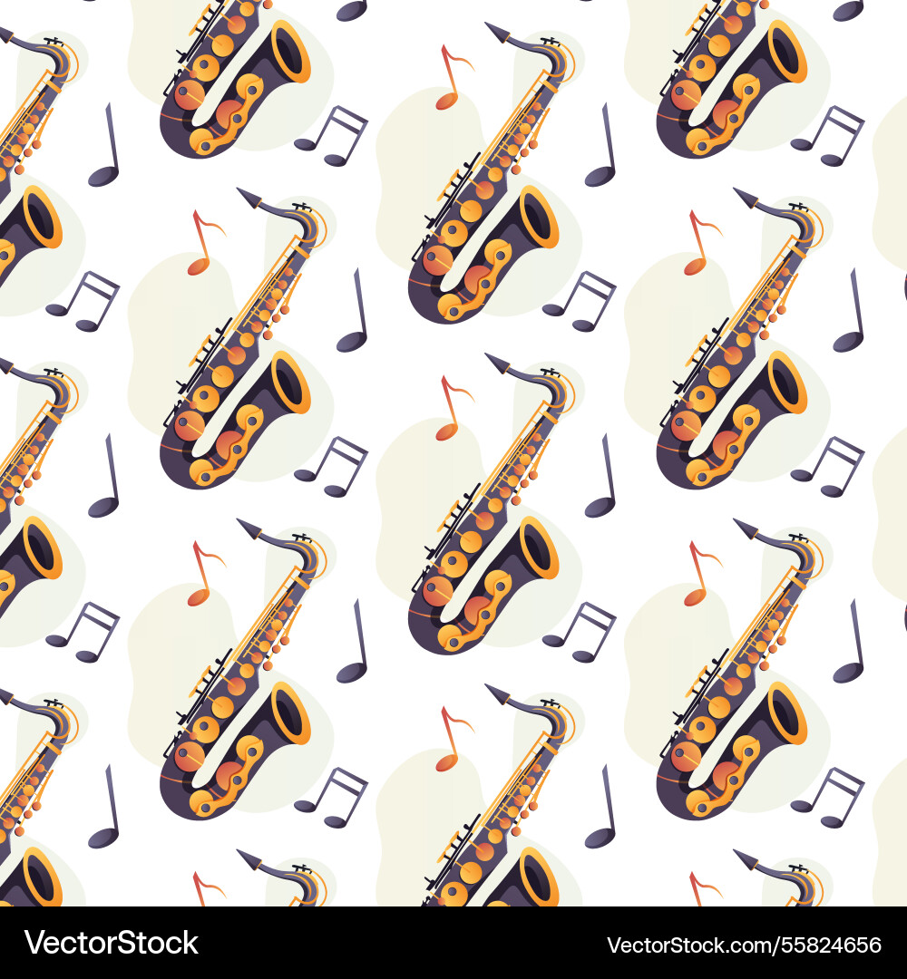 Seamless pattern with saxophone and notes vector image