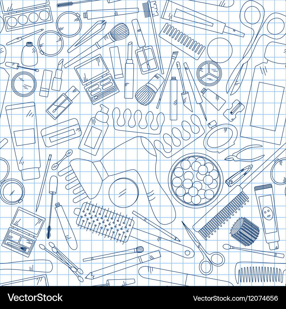 Seamless pattern with tools for makeup on notebook vector image