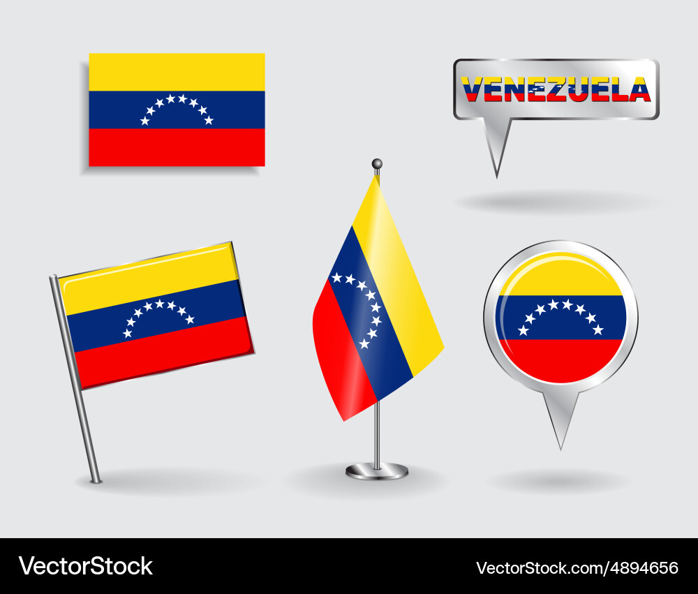 Set of venezuelan pin icon and map pointer flags vector image