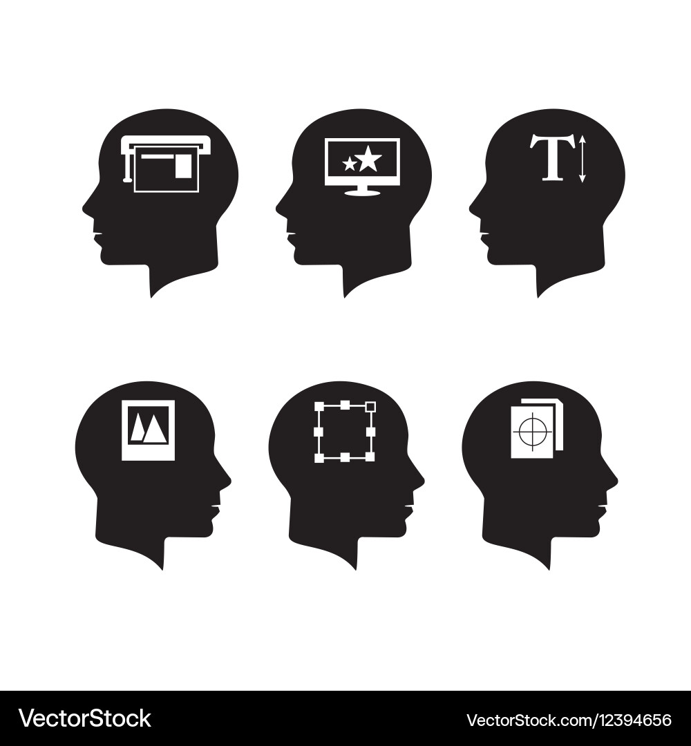 Think heads with print and design icons vector image