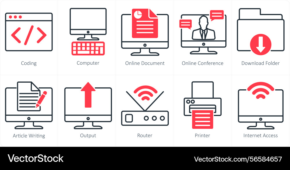 A set of 10 business and office icons as coding Vector Image