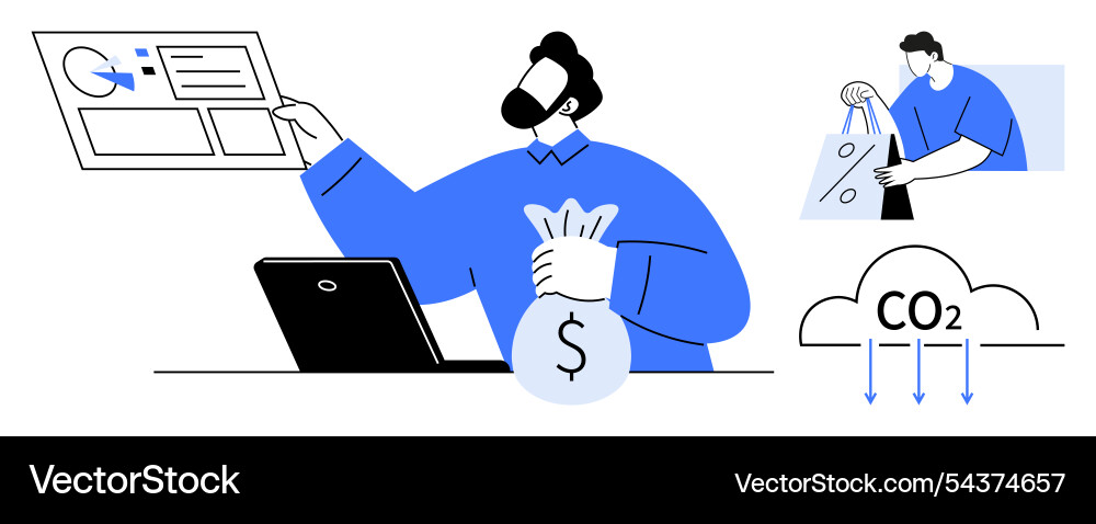 Analyzing data making purchases and considering Analyzing data making purchases and considering Vector Image