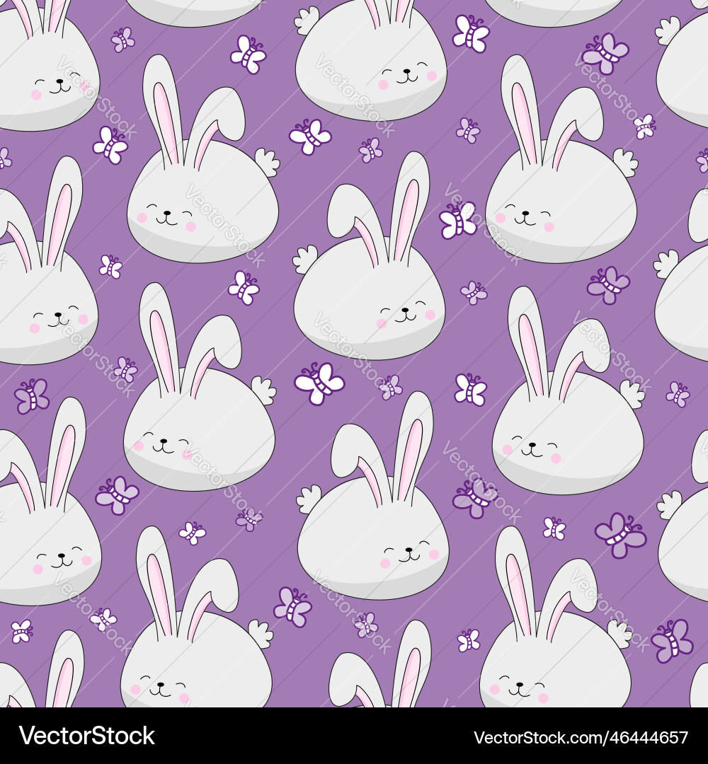 Bunny seamless pattern with butterfly Royalty Free Vector