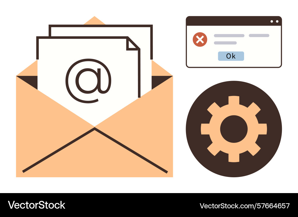 Email communication error with system settings Email communication error with system settings vector image