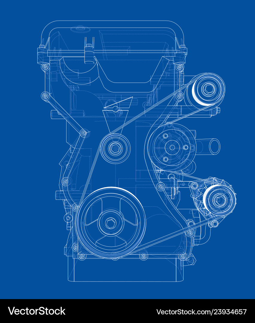 Engine sketch rendering of 3d vector image