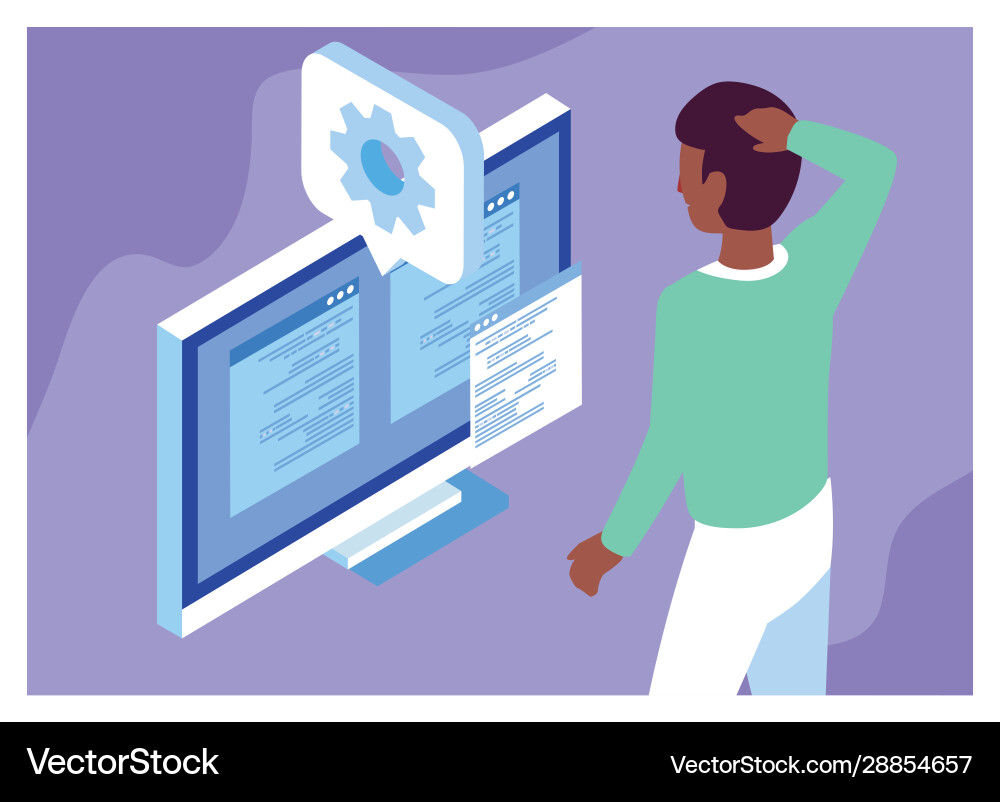 Man working in front computer screen Vector Image