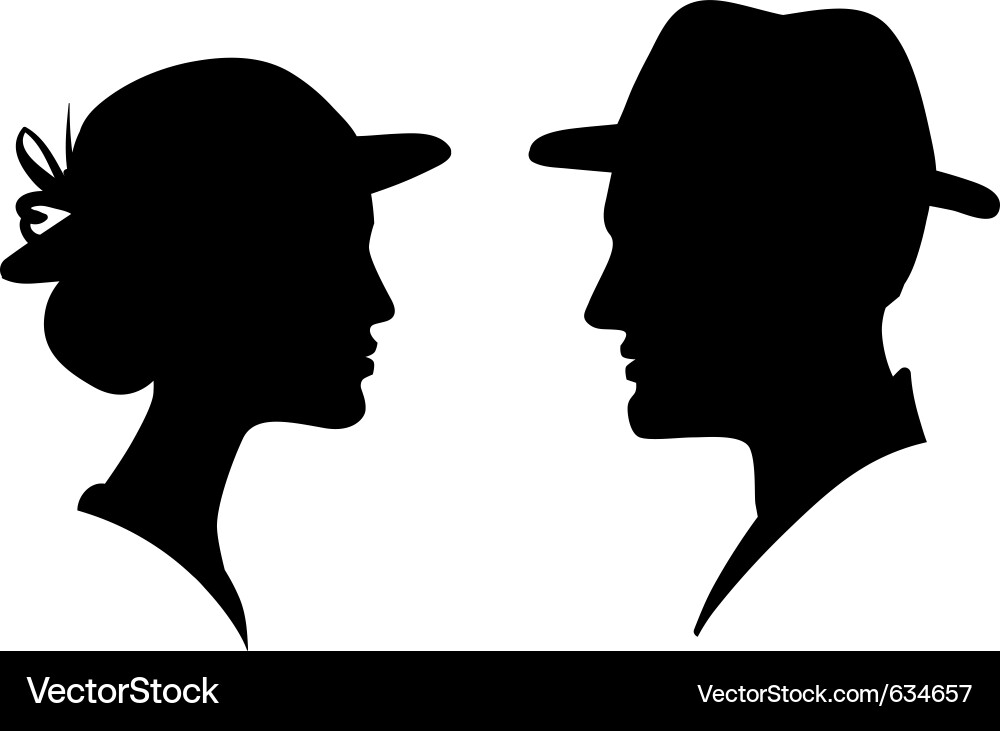 Mann und Frau Profil Silhouettes Vektorbild