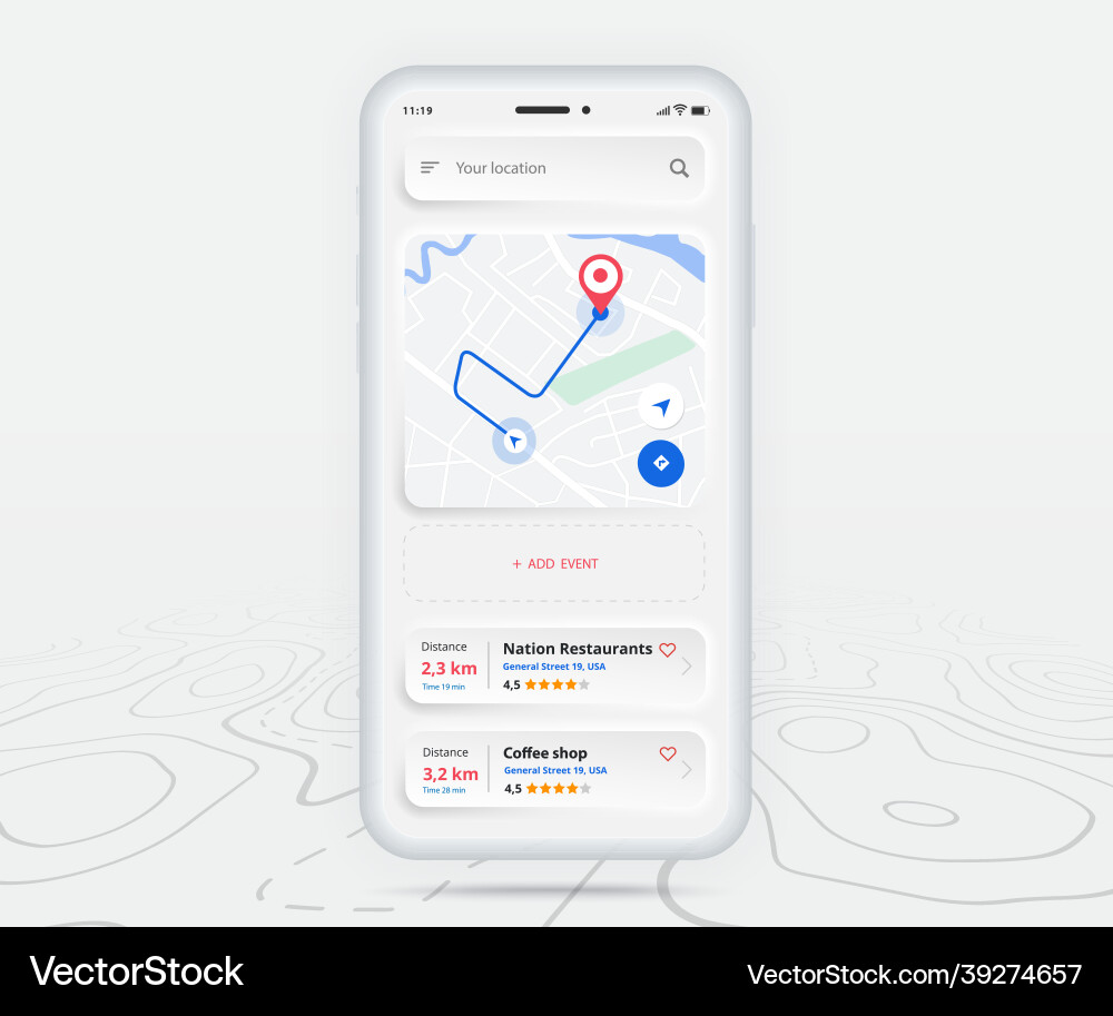 Map gps navigation app ux ui concept mobile Map gps navigation app ux ui concept mobile vector image