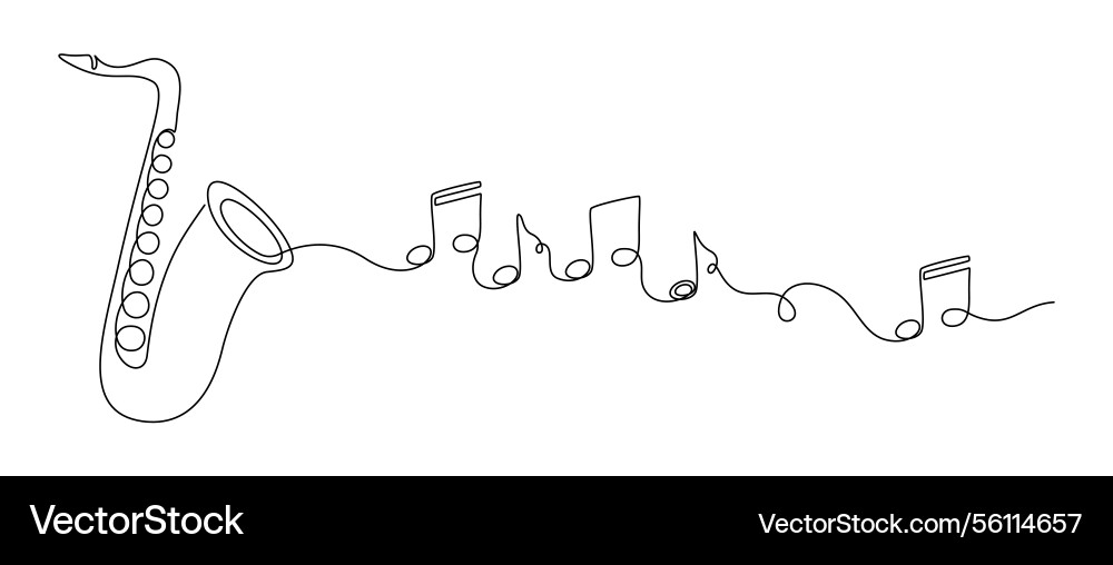 Saxophone with notes in one continuous line Saxophone with notes in one continuous line vector image