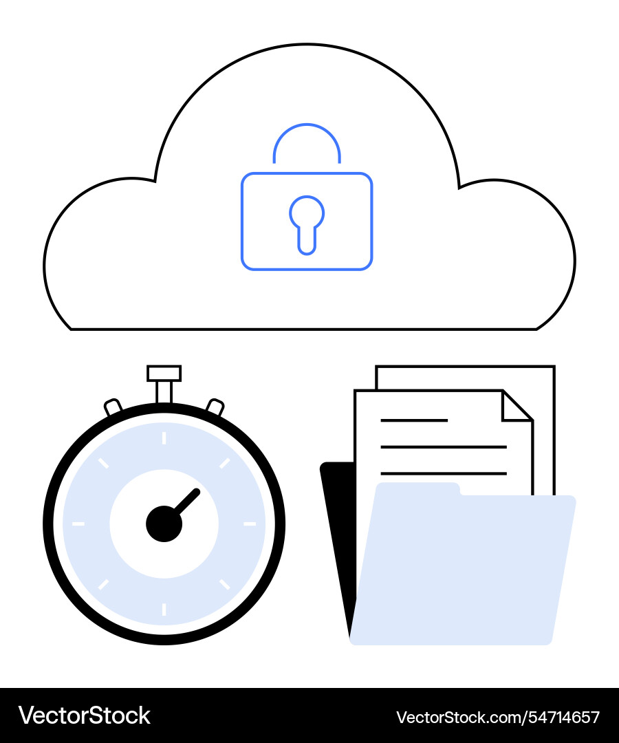 Secure cloud storage with timer for document Secure cloud storage with timer for document vector image