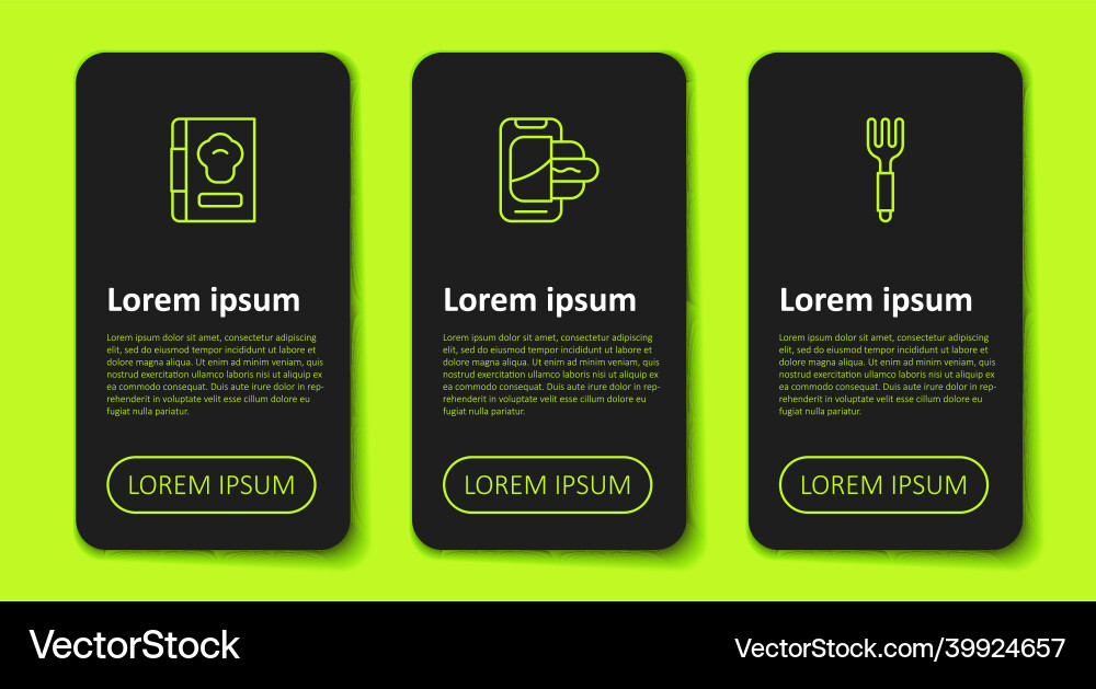 Set line cookbook food ordering on mobile Set line cookbook food ordering on mobile Vector Image
