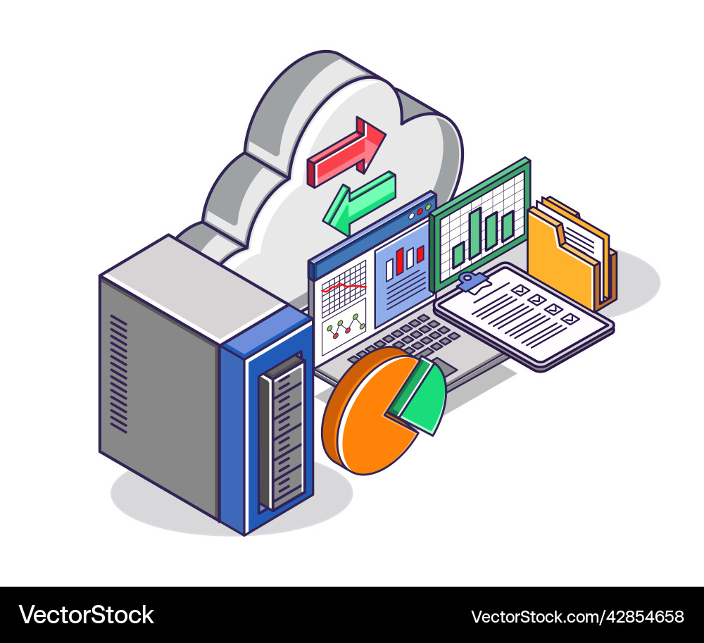 Computer analysis with cloud server Computer analysis with cloud server Vector Image