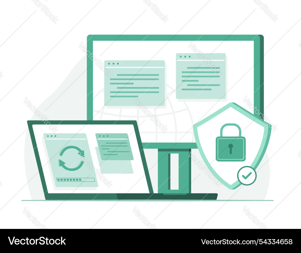 Laptop computer and desktop pc updating security Laptop computer and desktop pc updating security vector image