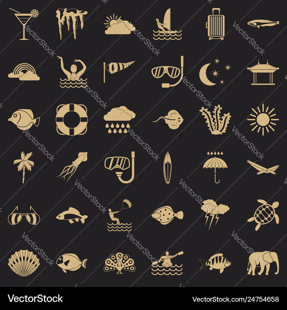 Underwater diving icons set simple style Underwater diving icons set simple style vector image
