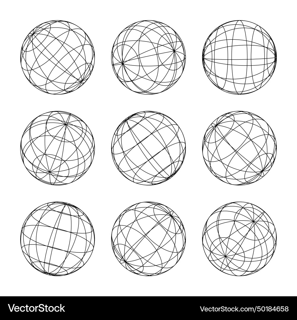 Wireframe shapes lined sphere perspective mesh Vector Image