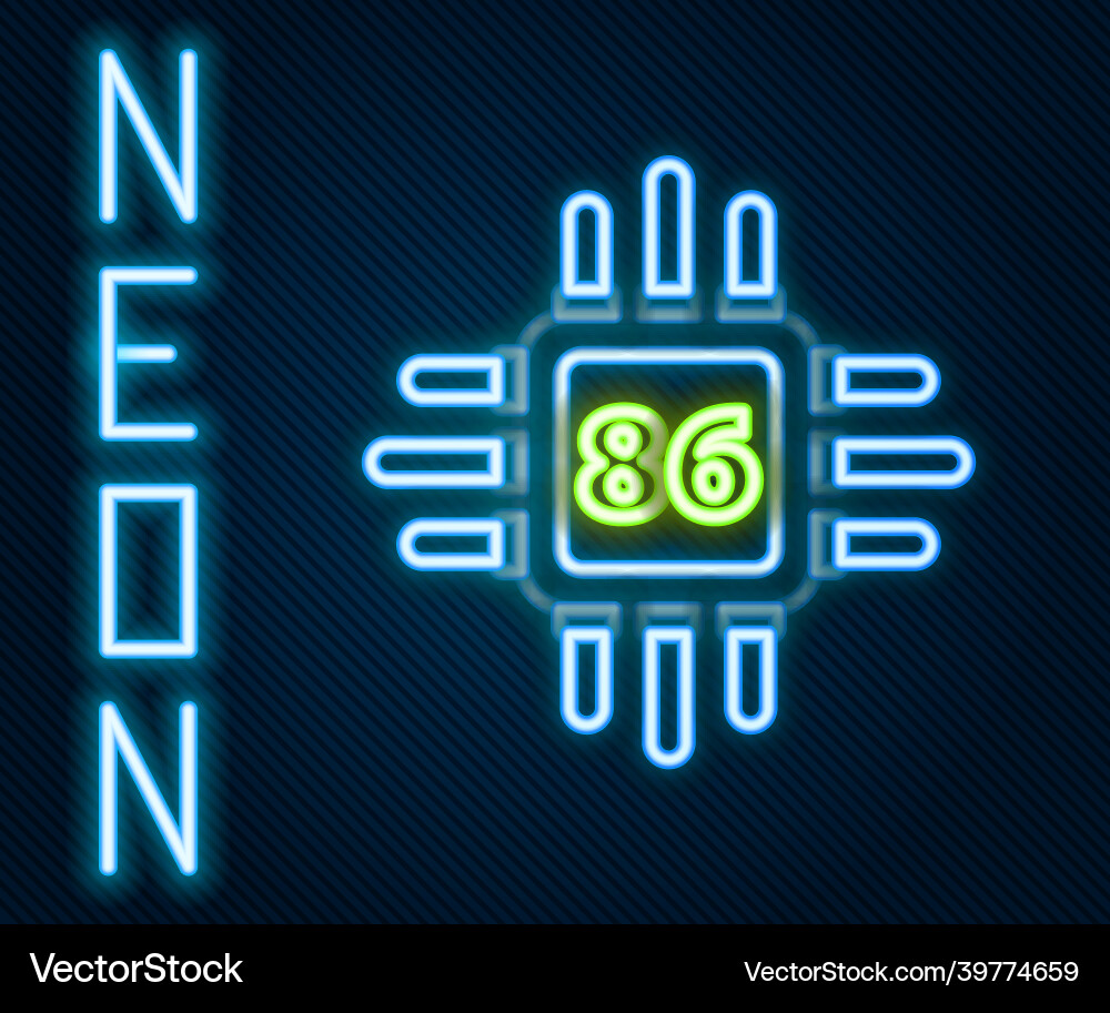Glowing neon line computer processor Glowing neon line computer processor Vector Image
