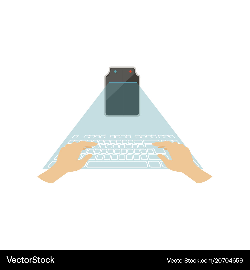 Hands typing with virtual keyboard future Hands typing with virtual keyboard future vector image