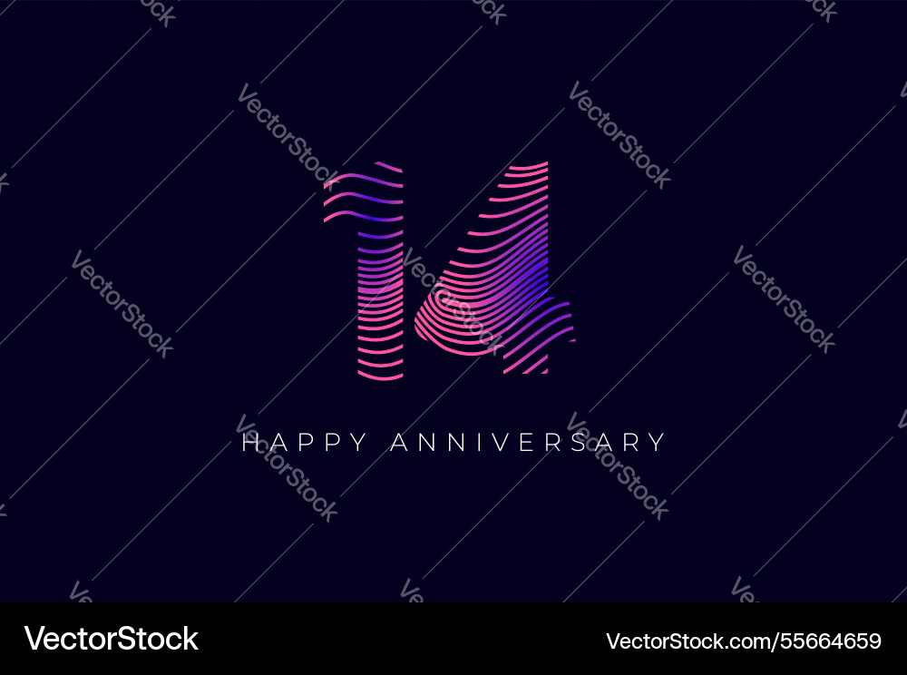 Numeric design with line curve 14th happy Numeric design with line curve 14th happy vector image