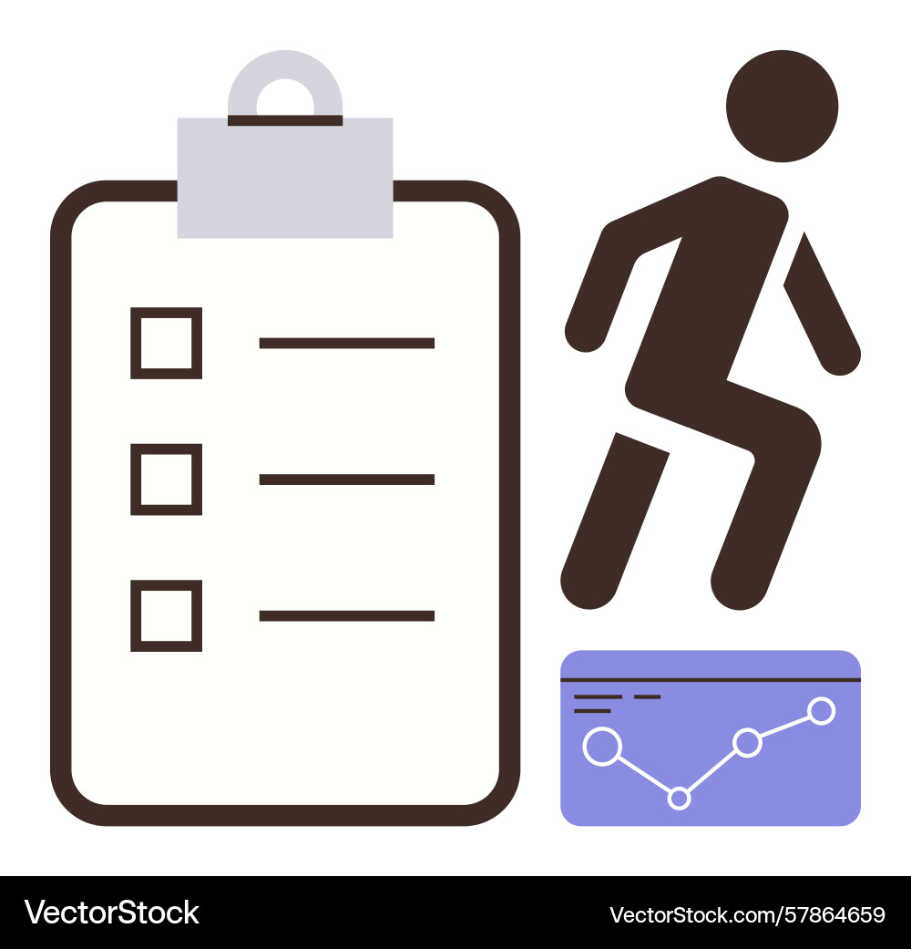 Person in motion with checklist and data chart Vector Image