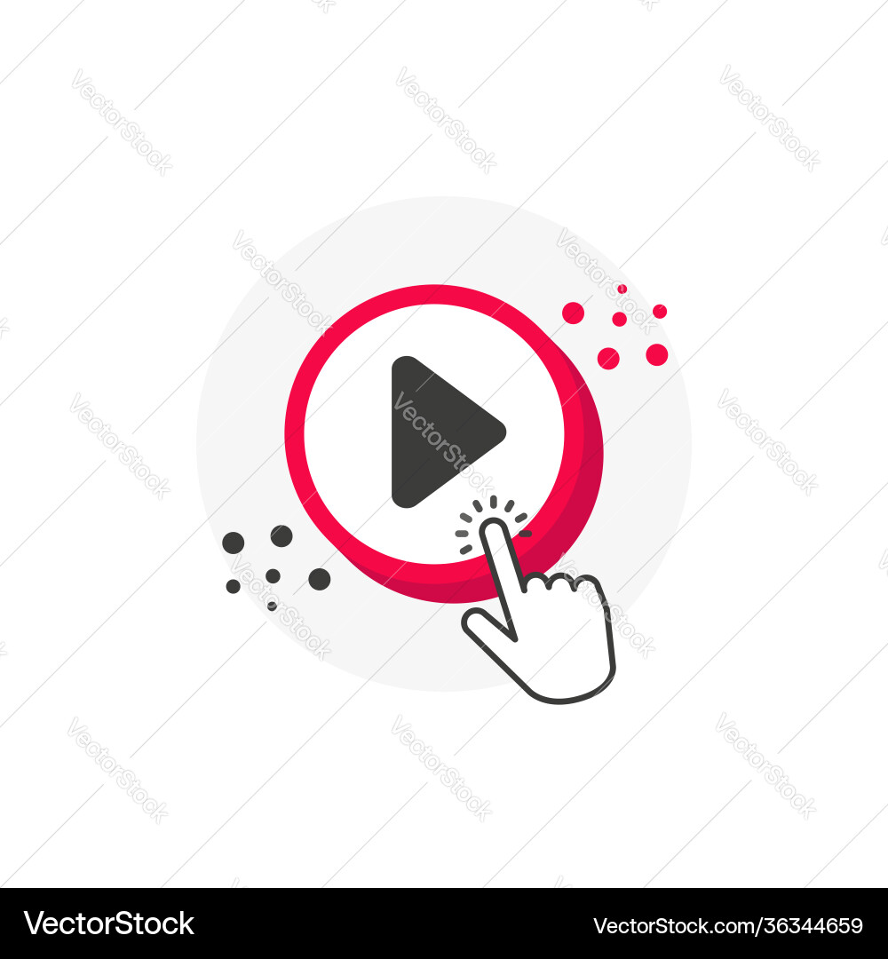 Play red 3d circles button with hand pointer Play red 3d circles button with hand pointer vector image