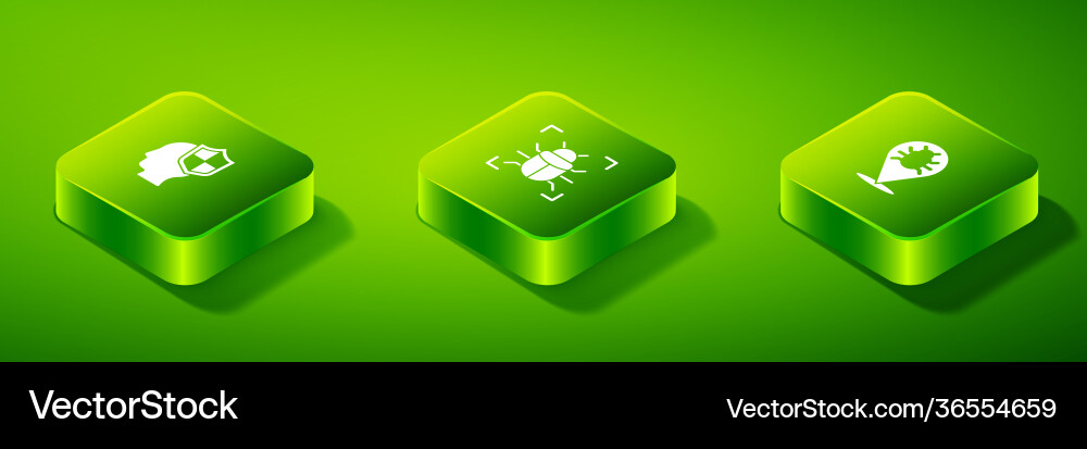 Set isometric system bug and head with shield Set isometric system bug and head with shield vector image