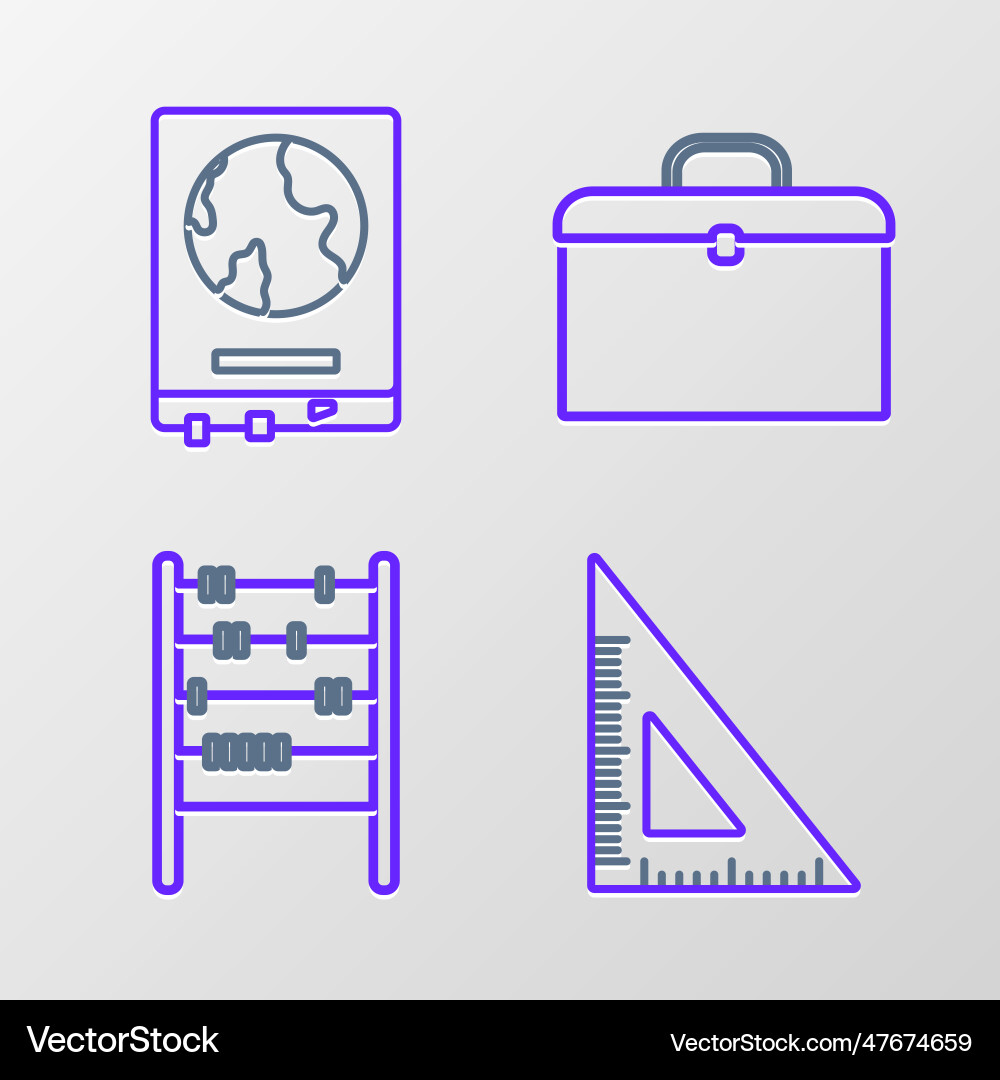 Set line triangular ruler abacus briefcase Set line triangular ruler abacus briefcase vector image